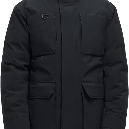 Long Winter Jackets for Men Faux Two-Piece Waterproof Parka Snow Warm Coats with Hood