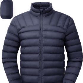 Men's Lightweight Packable Puffer Winter Jackets Puffy Water-Resistant Bubble Insulated Coat for Travel Ski Hiking