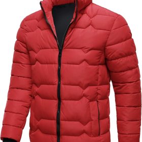 Mens Puffer Jackets Lightweight Warm Winter Coats Stand Collar Full Zip Windproof Insulated Jacket