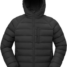 Men's Puffer Jacket Lightweight Hooded Winter Warm Water-Resistant Coat for Ski Casual Travel