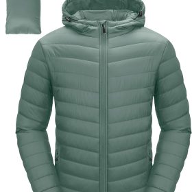 Men's Lightweight Packable Insulated Puffer Winter Jacket with Hood, Water-Resistant Down Alternative Puffy Coat