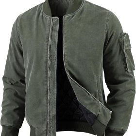 Mens Vintage Bomber Jacket Washed Fall Winter Warm Military Jackets Casual Padded Coats Windbreakers