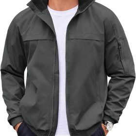 Mens Lightweight Bomber Jackets Stand Collar Windbreaker Softshell Jacket Zip Up Coat for Fall Outdoor