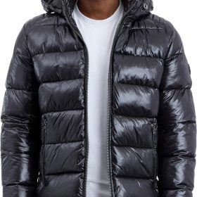 mens  Hooded Puffer Jacket, Heavy Winter Jackets for Men, Water Resistant